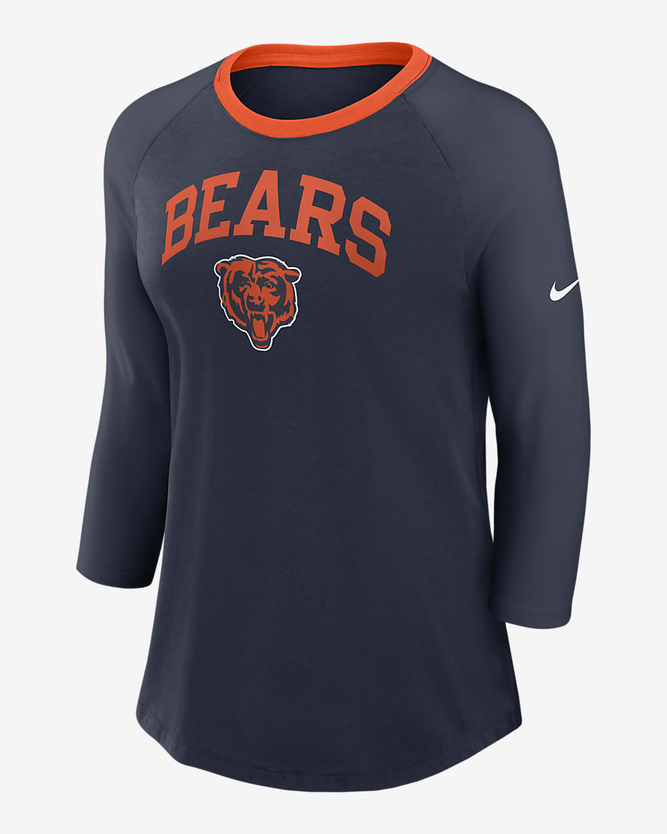 Playera de manga ¾ Nike de la NFL para mujer Chicago Bears - Azul marino