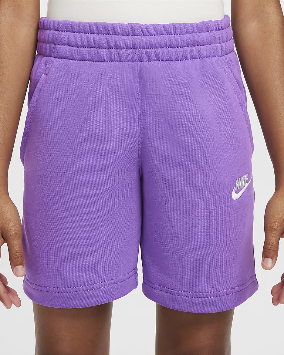 Nike Sportswear Club Fleece Big Kids' French Terry Shorts - Black Raspberry/White