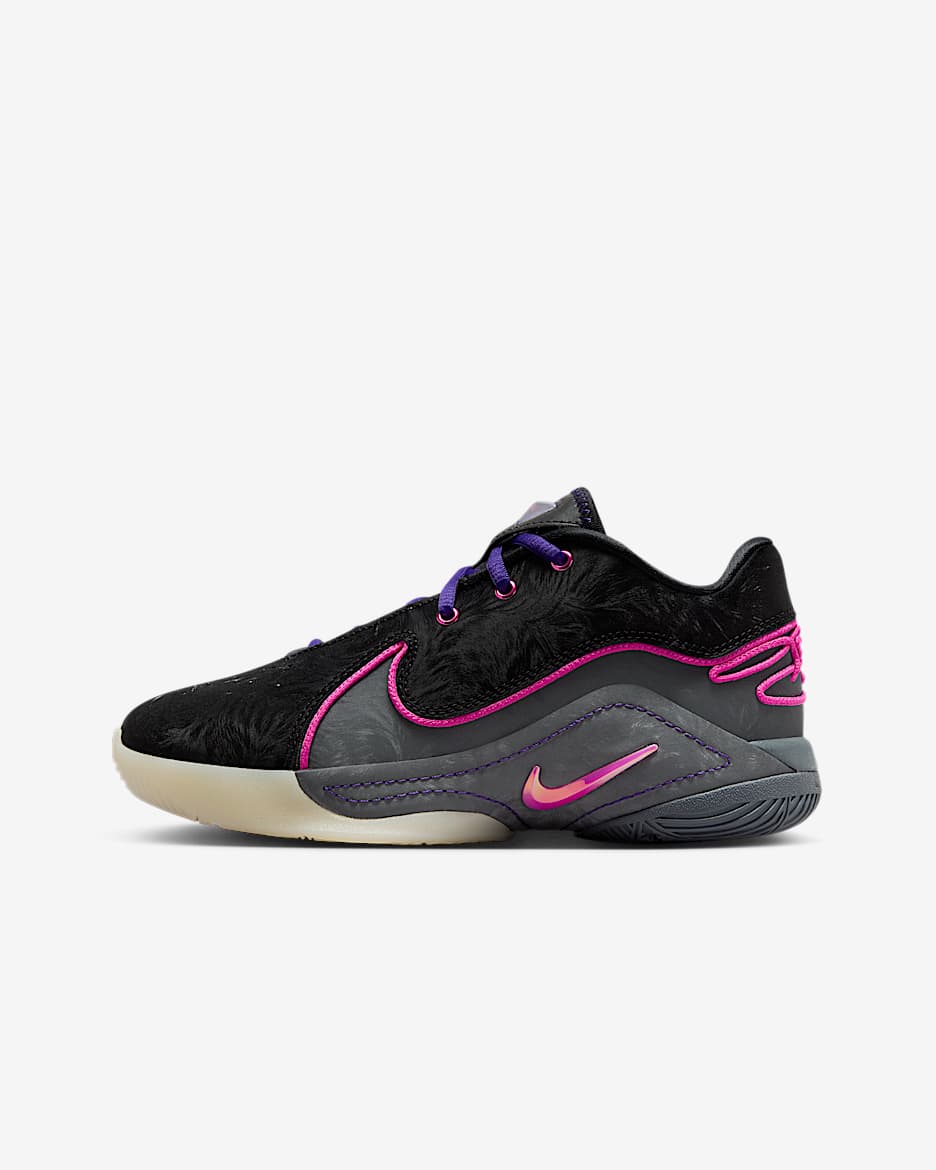 Tenis de básquetbol para niños grandes LeBron XXII - Negro/Gris oscuro/Morado campo/Fucsia láser