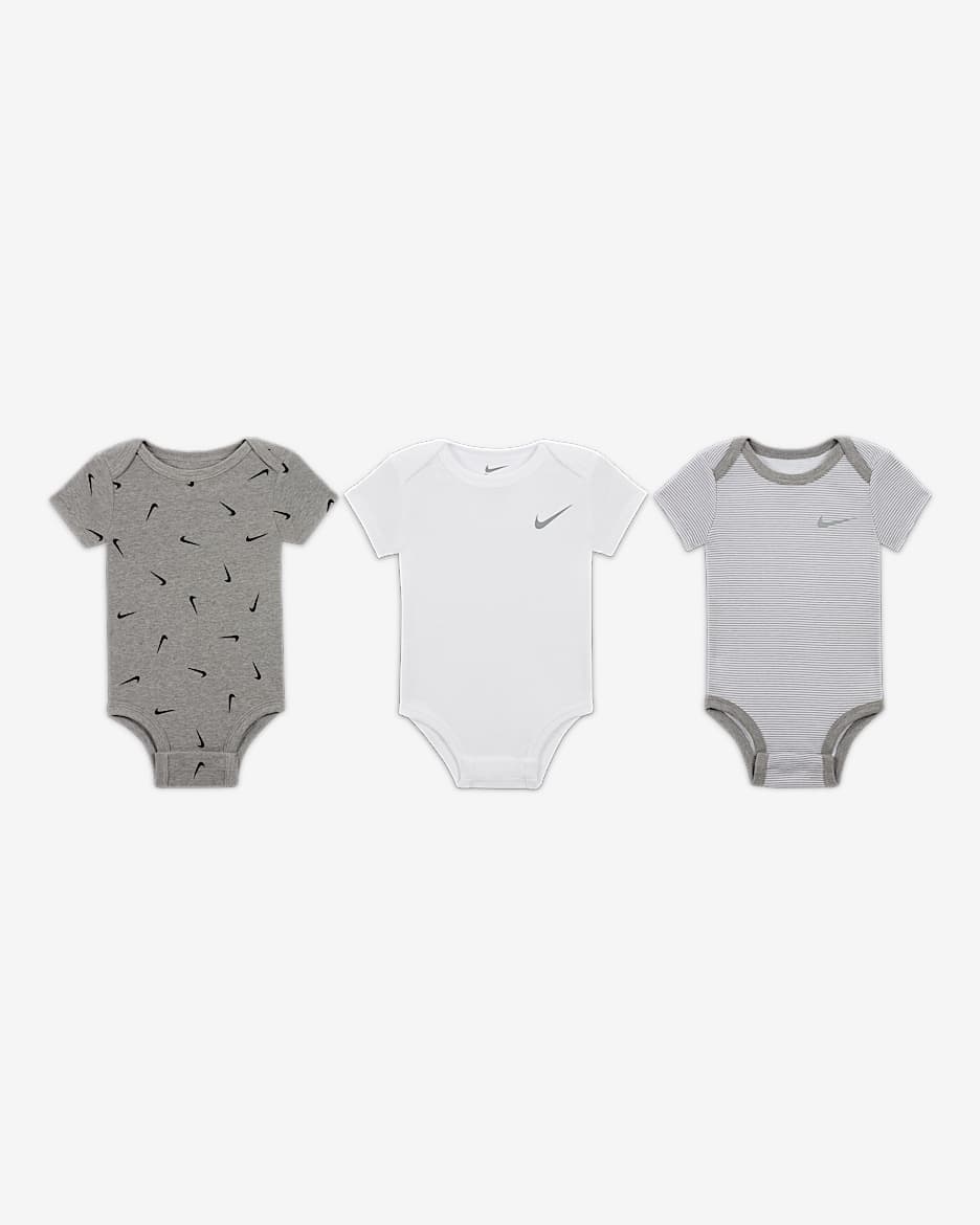 Nike E1D1 Baby (0-9M) Mix and Match Bodysuits (3-Pack) - Dark Grey Heather