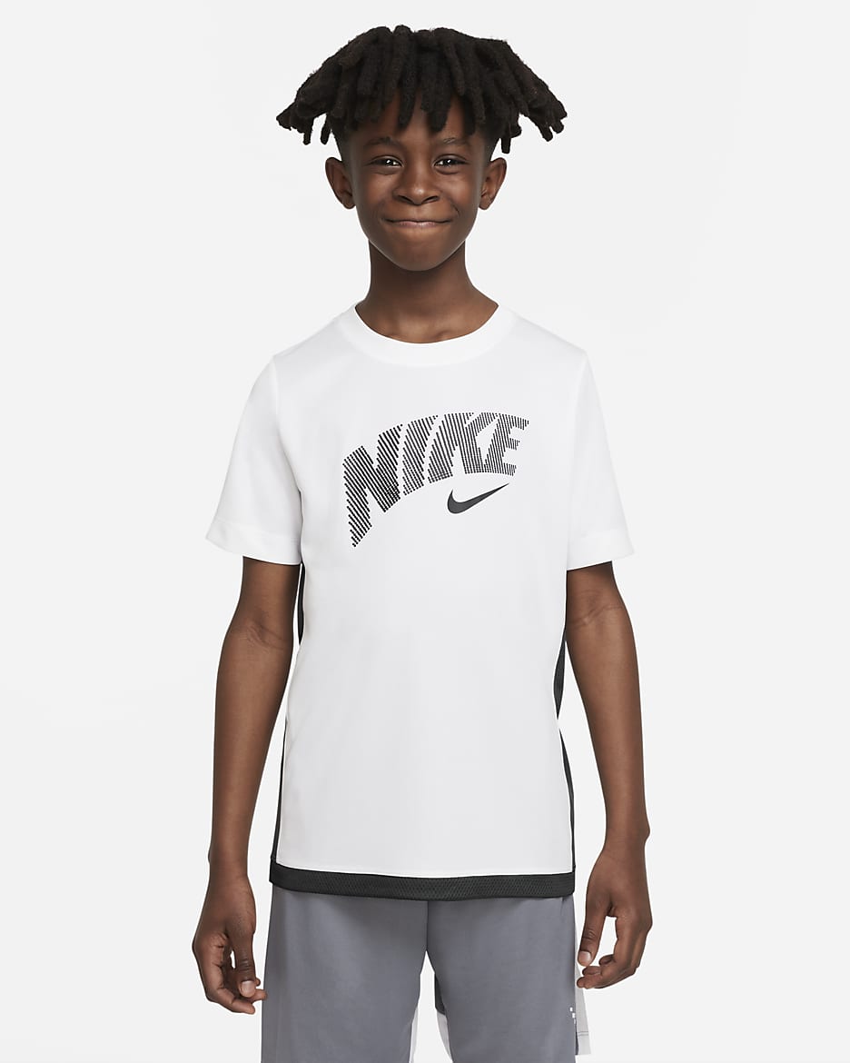 Nike Dri-FIT Trophy Older Kids' (Boys') Graphic Training Top - White/Smoke Grey/Black