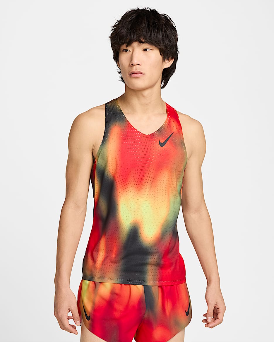 ナイキ エアロスイフト エリート エントリー メンズ Dri-FIT ADV ランニングタンクトップ - ライトレモンツイスト/ライトクリムゾン/ブラック/ブラック