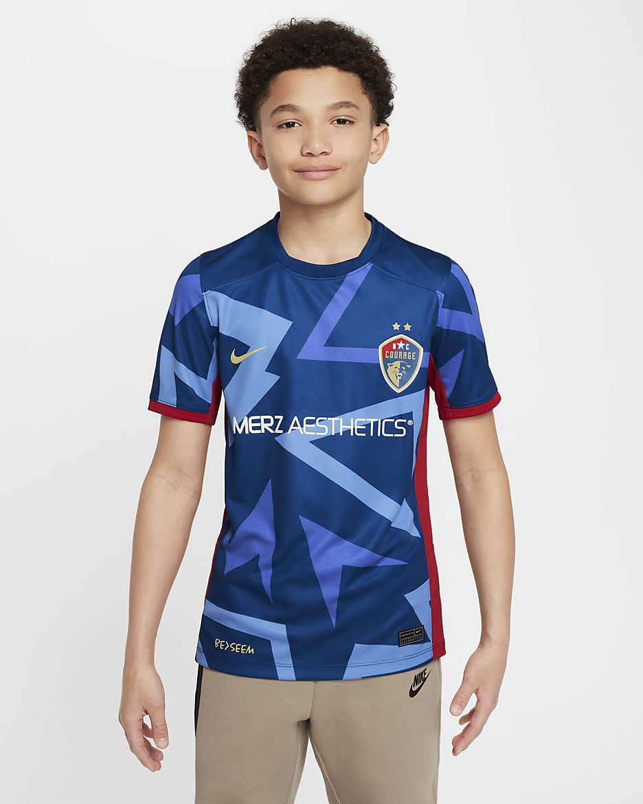 Jersey Nike Dri-FIT de la NWSL tipo réplica para niños talla grande North Carolina Courage 2024 Stadium Primary - Azul gimnasio