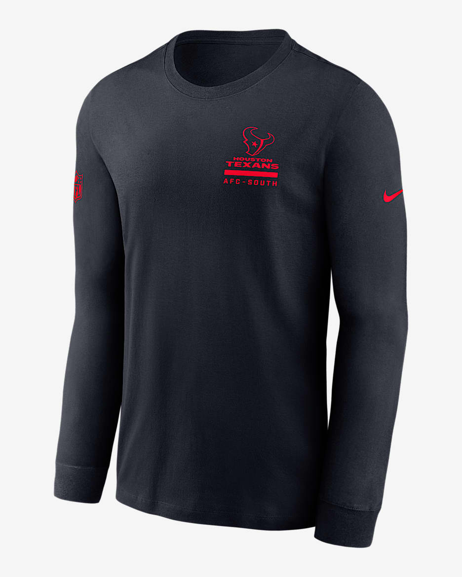 Houston Texans Sideline Team Issue Men's Nike Dri-FIT NFL Long-Sleeve T-Shirt - Blue