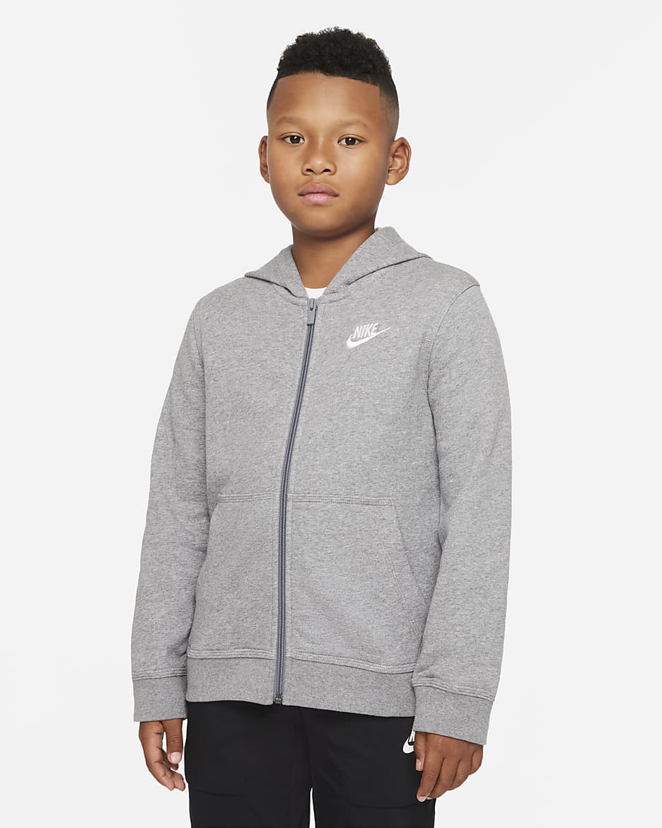 Nike Sportswear Club Big Kids' (Boys') French Terry Full-Zip Hoodie - Carbon Heather/White