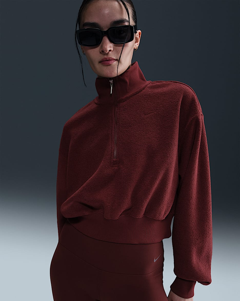 Nike Sportswear Phoenix Plush Women's Oversized 1/4-Zip Cropped Cozy Fleece Sweatshirt - Dark Team Red/Dark Team Red