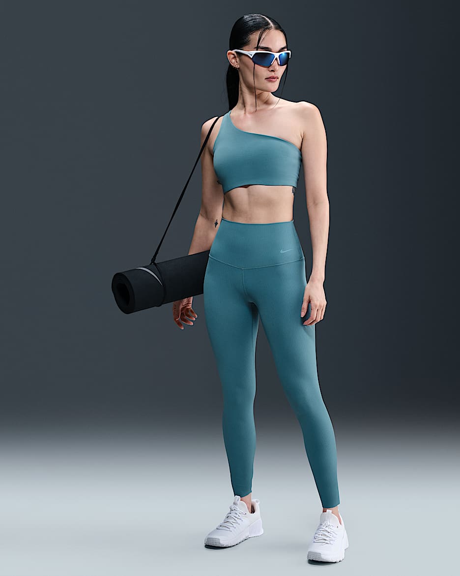 Nike Zenvy Rib Women's Gentle-Support High-Waisted 7/8 Leggings - Smoky Blue/White