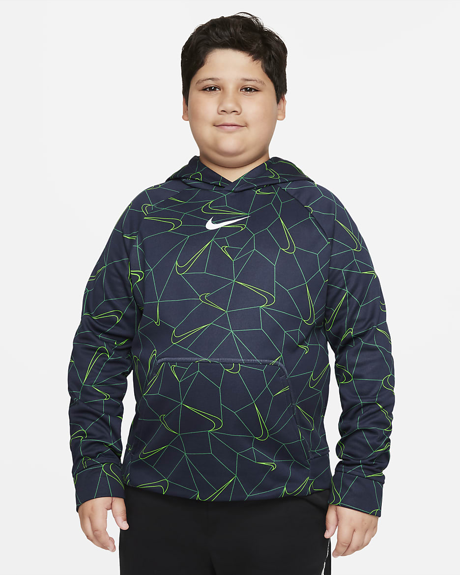 Nike Therma-FIT Big Kids' (Boys') Printed Pullover Hoodie (Extended Size) - Thunder Blue/White