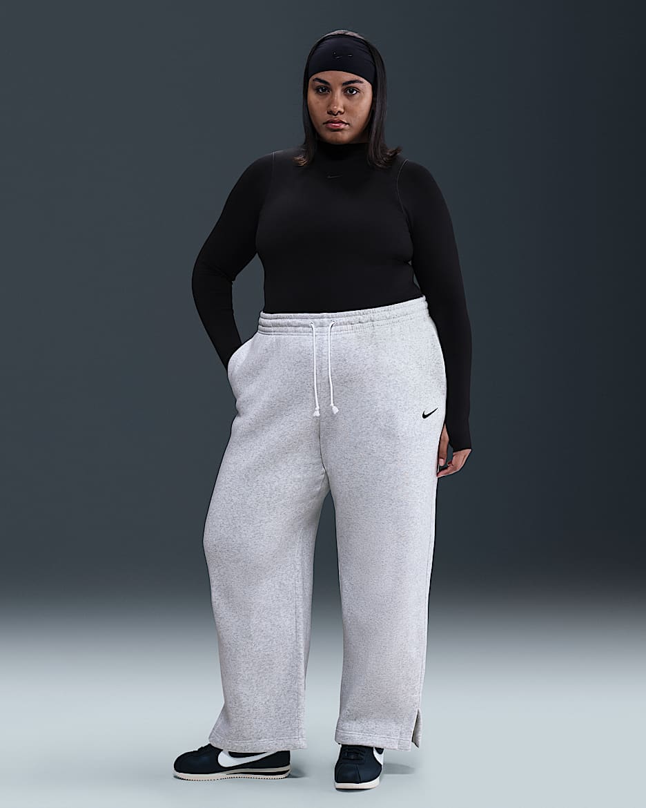 Nike Sportswear Phoenix Fleece Women's High-Waisted Trousers (Plus Size) - Birch Heather/Black