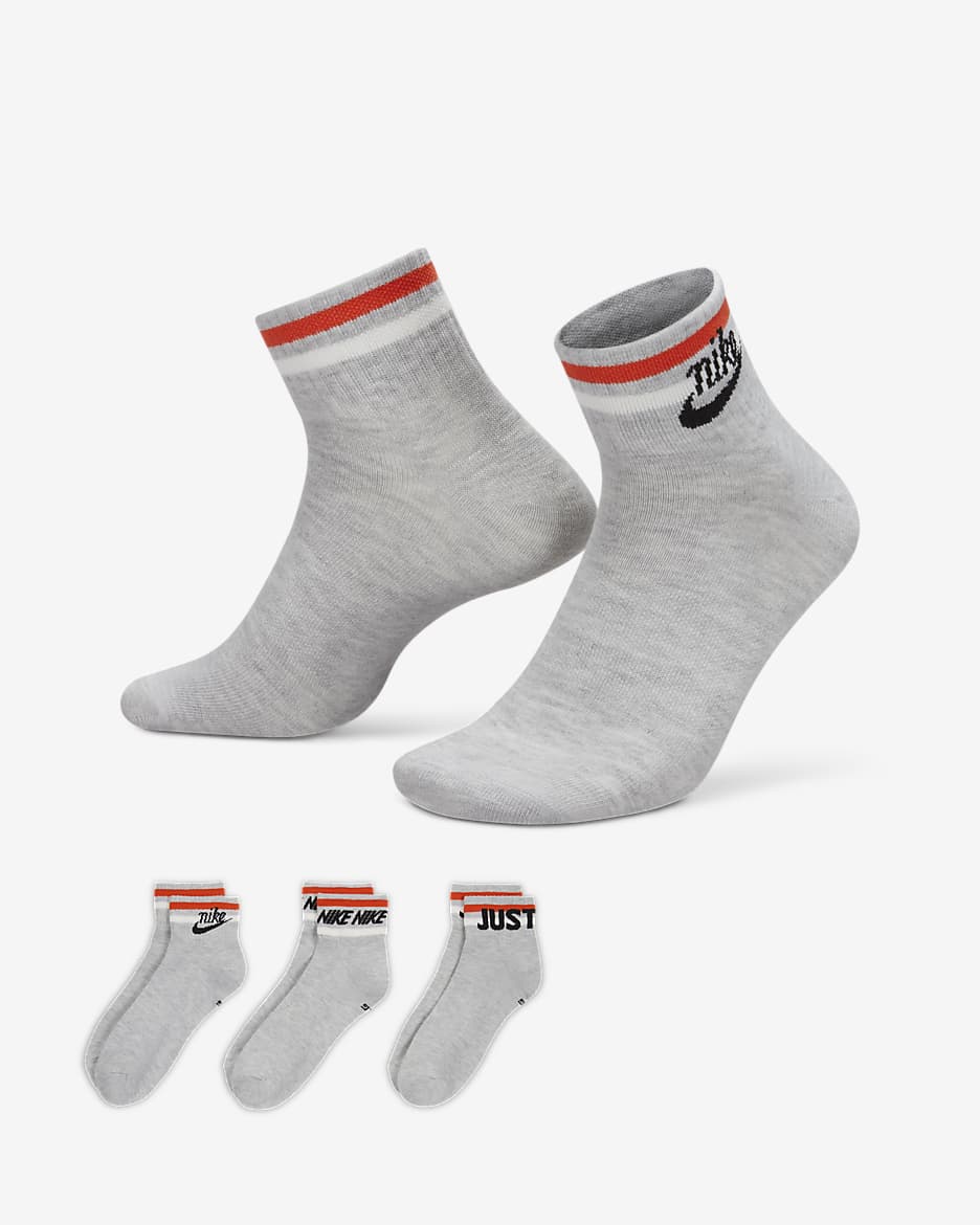 Nike Everyday Essential Calcetines hasta el tobillo (3 pares) - Gris jaspeado/Negro/Blanco/Naranja