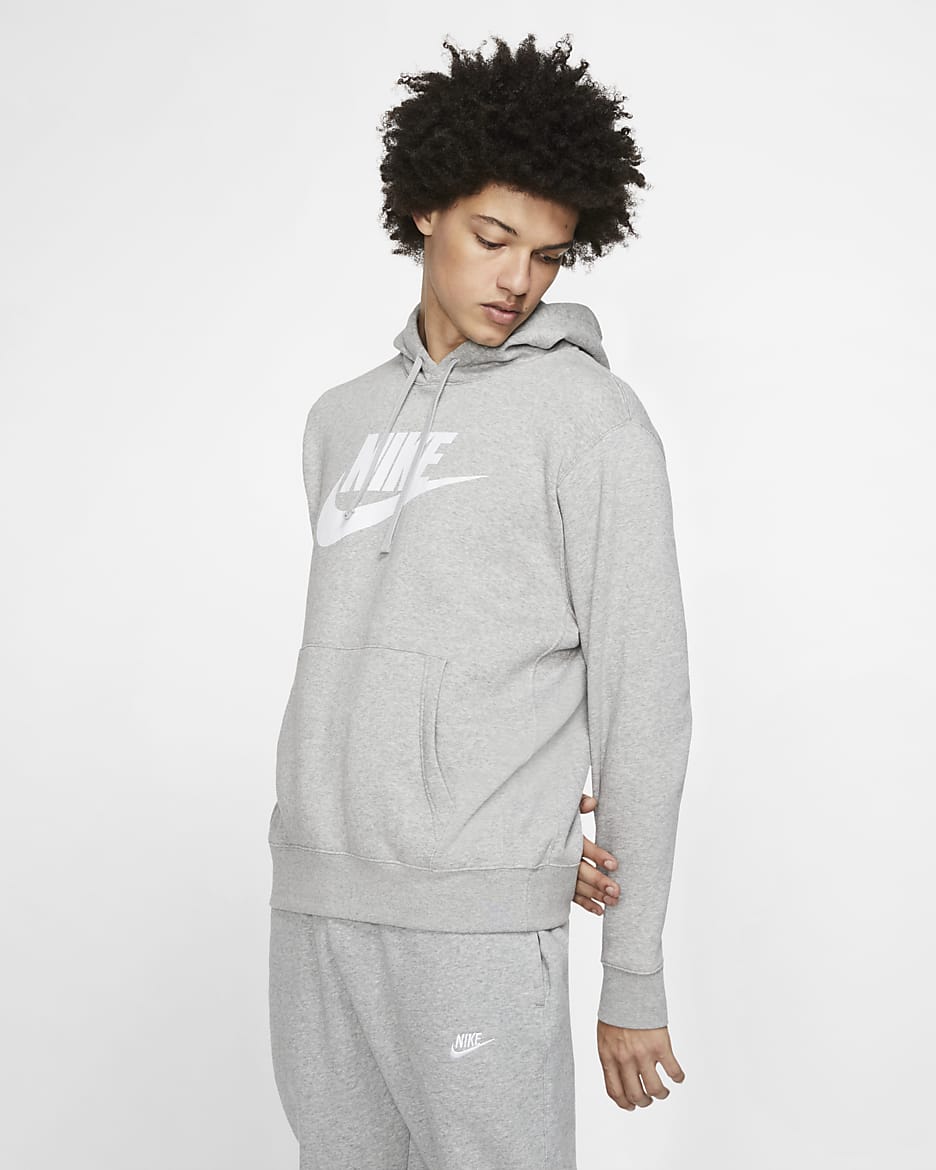 Sudadera con gorro sin cierre con estampado para hombre Nike Sportswear Club Fleece - Gris oscuro jaspeado/Plata mate/Blanco
