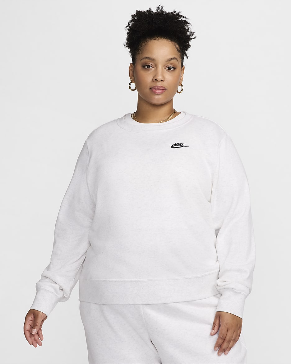 Sudadera Nike Sportswear Club Fleece con cuello redondo para mujer (talla grande) - Abedul jaspeado/Negro