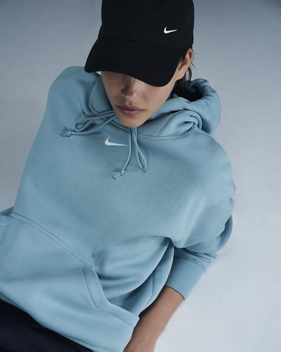 Nike Sportswear Phoenix Fleece Bol Kesimli Kadın Kapüşonlu Sweatshirt'ü - Denim Turquoise/Sail