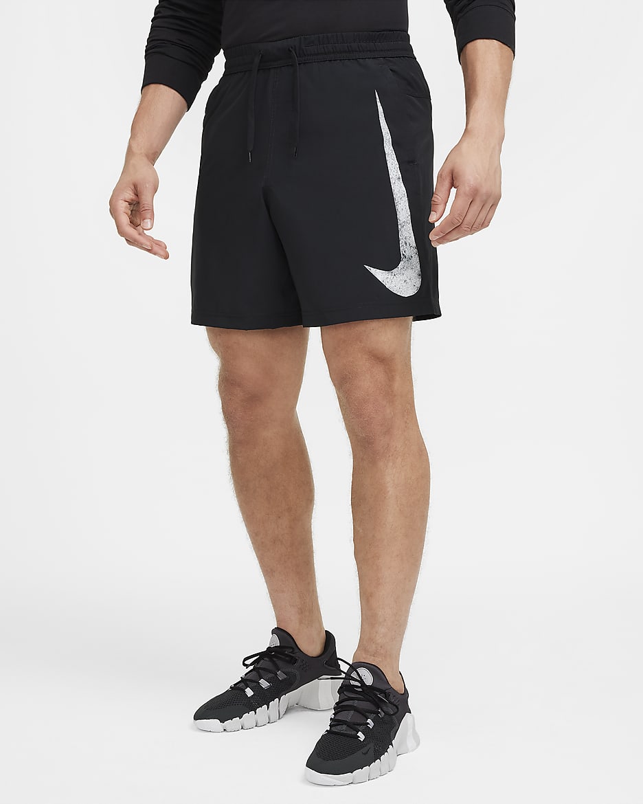 Shorts versátiles Dri-FIT de 18 cm sin forro para hombre Nike Form Swoosh - Negro/Blanco