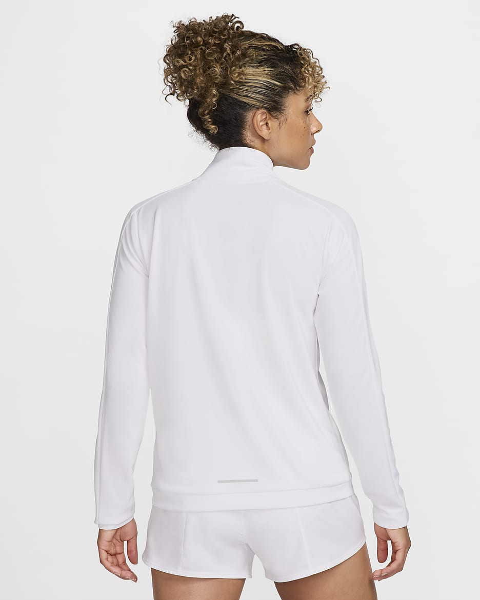 Vêtement deuxième couche de running Dri-FIT à 1/4 de zip Nike Swoosh pour femme - Blanc/Noir