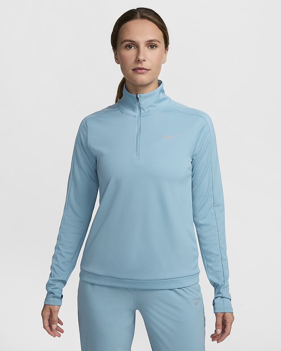 Nike Dri-FIT Pacer pullover med glidelås i halsen til dame - Denim Turquoise