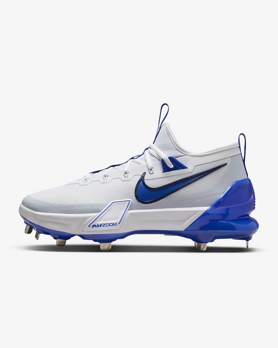 Tacos de béisbol Nike Force Zoom Trout 9 Elite - Blanco/Azul marino medianoche/Gris fútbol/Hiperroyal