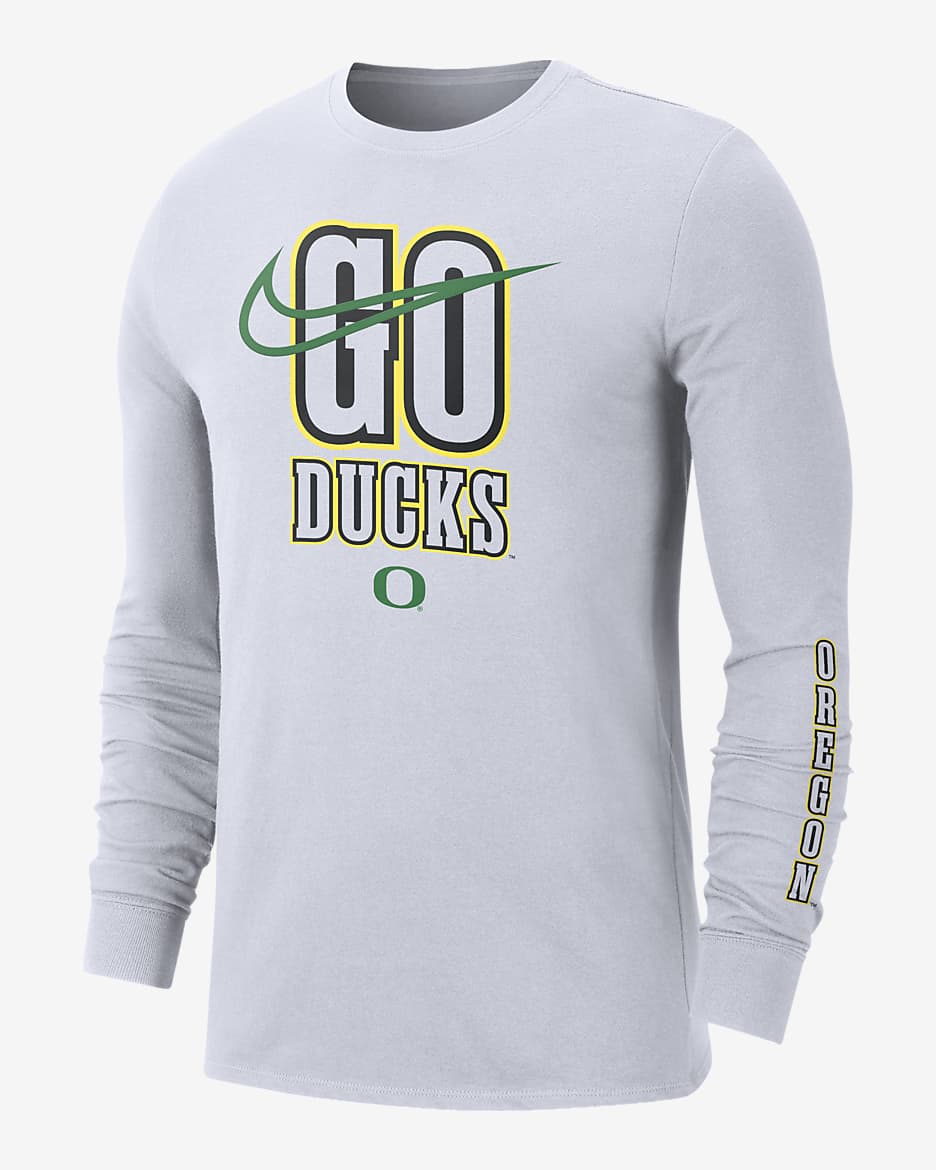 Oregon Back 2 School Men's Nike College Crew-Neck Long-Sleeve T-Shirt - Summit White