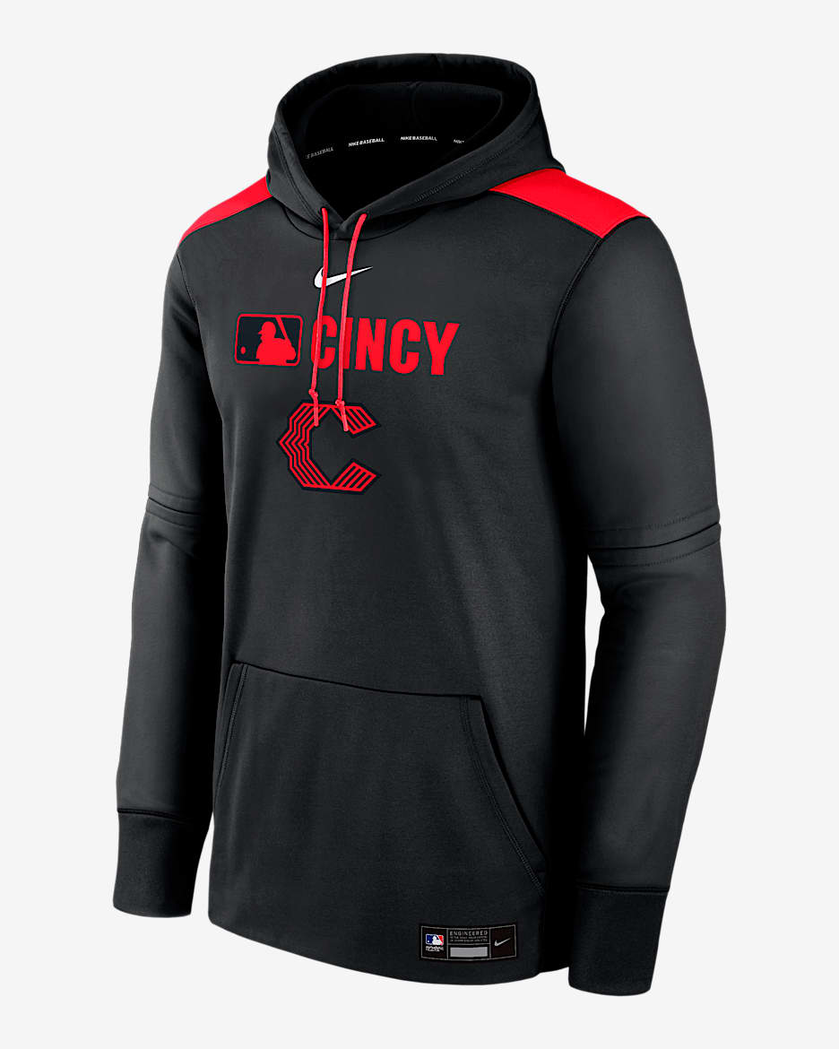 Cincinnati Reds Authentic Collection City Connect Men's Nike Therma MLB Pullover Hoodie - Black