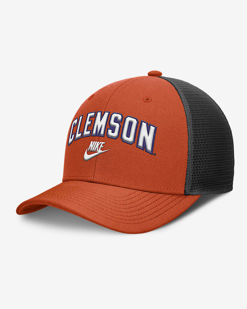 Clemson Legacy Arch Rise Men's Nike Dri-FIT College Trucker Adjustable Hat - Orange