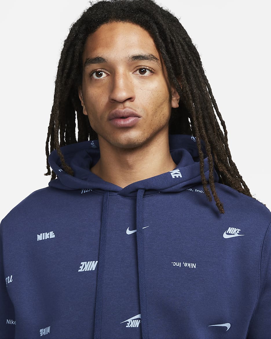 Nike Club Fleece Men's Allover Print Pullover Hoodie - Midnight Navy/Ashen Slate