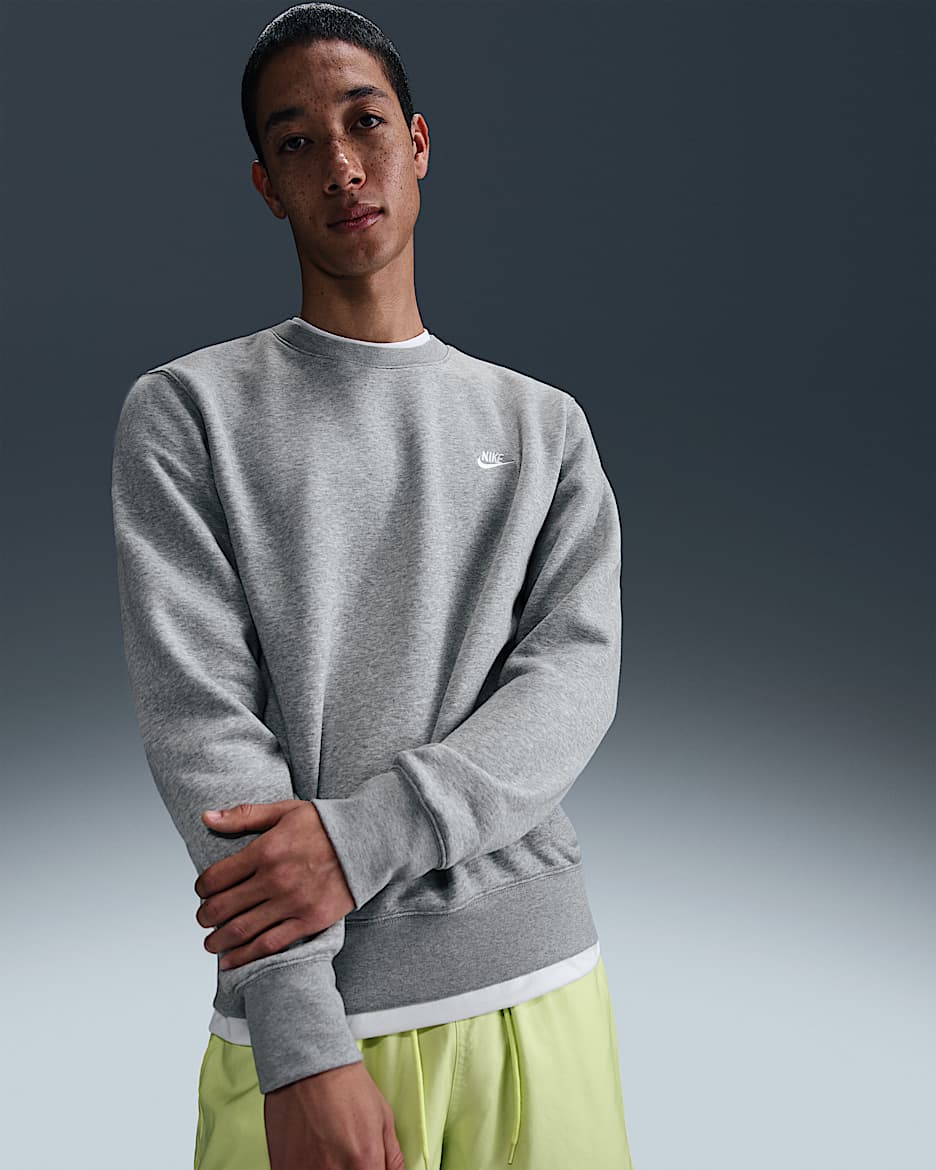 Nike Club fleeceshirt met ronde hals voor heren - Dark Grey Heather/Wit