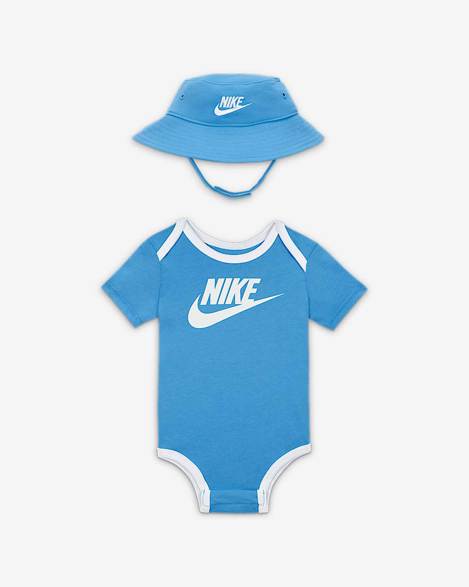 Nike Baby Core Bucket Hat and Bodysuit Set - University Blue