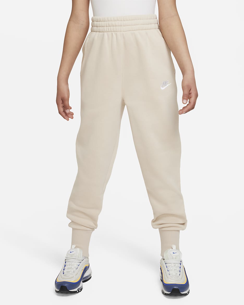 Nike Sportswear Club Fleece Older Kids' (Girls') High-Waisted Fitted Trousers - Sand Drift/Sand Drift/White