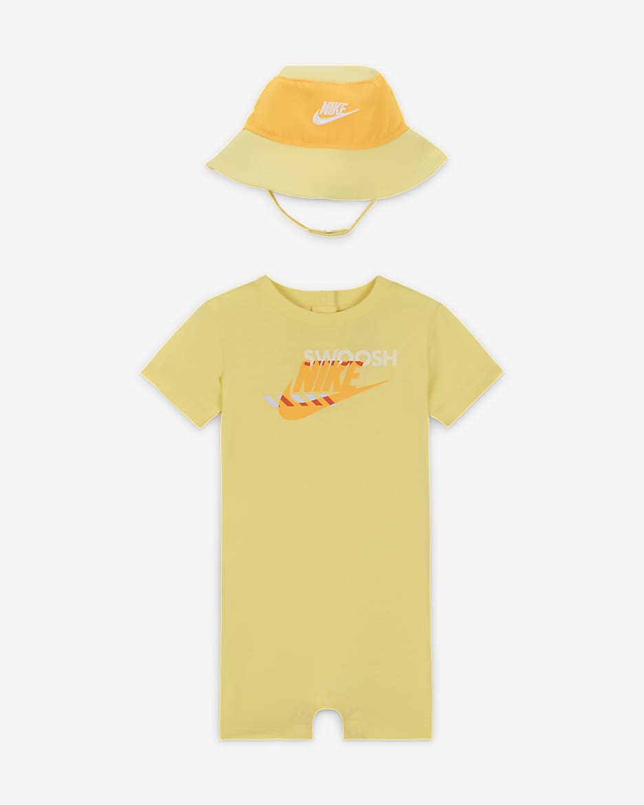 Nike Sportswear PE Baby (12–24M) Romper and Bucket Hat Set - Soft Yellow