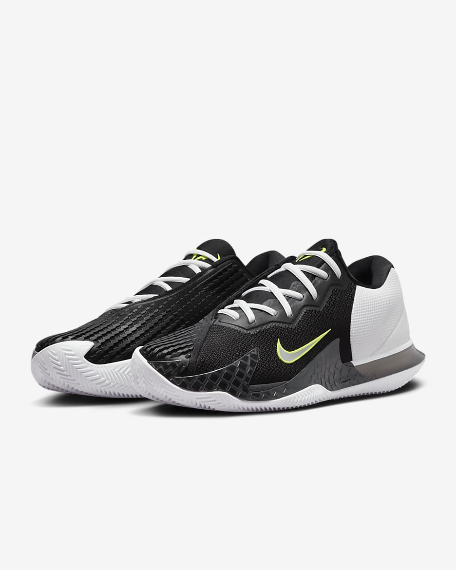 NikeCourt Vapor Cage 4 Rafa Herren-Tennisschuh für Sandplätze - Schwarz/Weiß/Volt/Metallic Silver