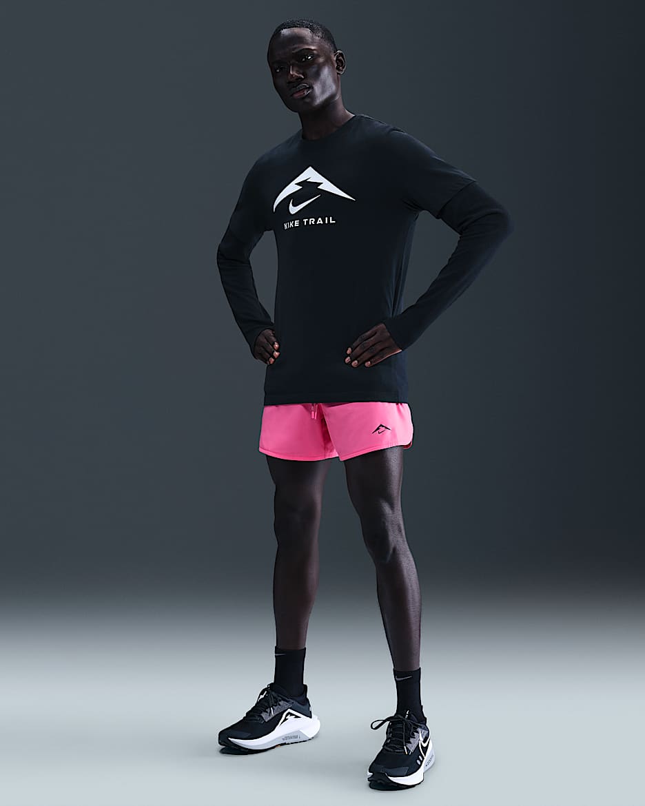 Shorts de correr Dri-FIT ADV de 13 cm con forro de ropa interior para hombre Nike Trail Second Sunrise - Rosa paleta/Rosa paleta/Caqui desierto/Negro
