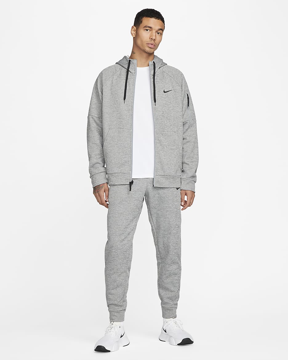 Nike Therma Men's Therma-FIT Full-Zip Fitness Top - Dark Grey Heather/Particle Grey/Black