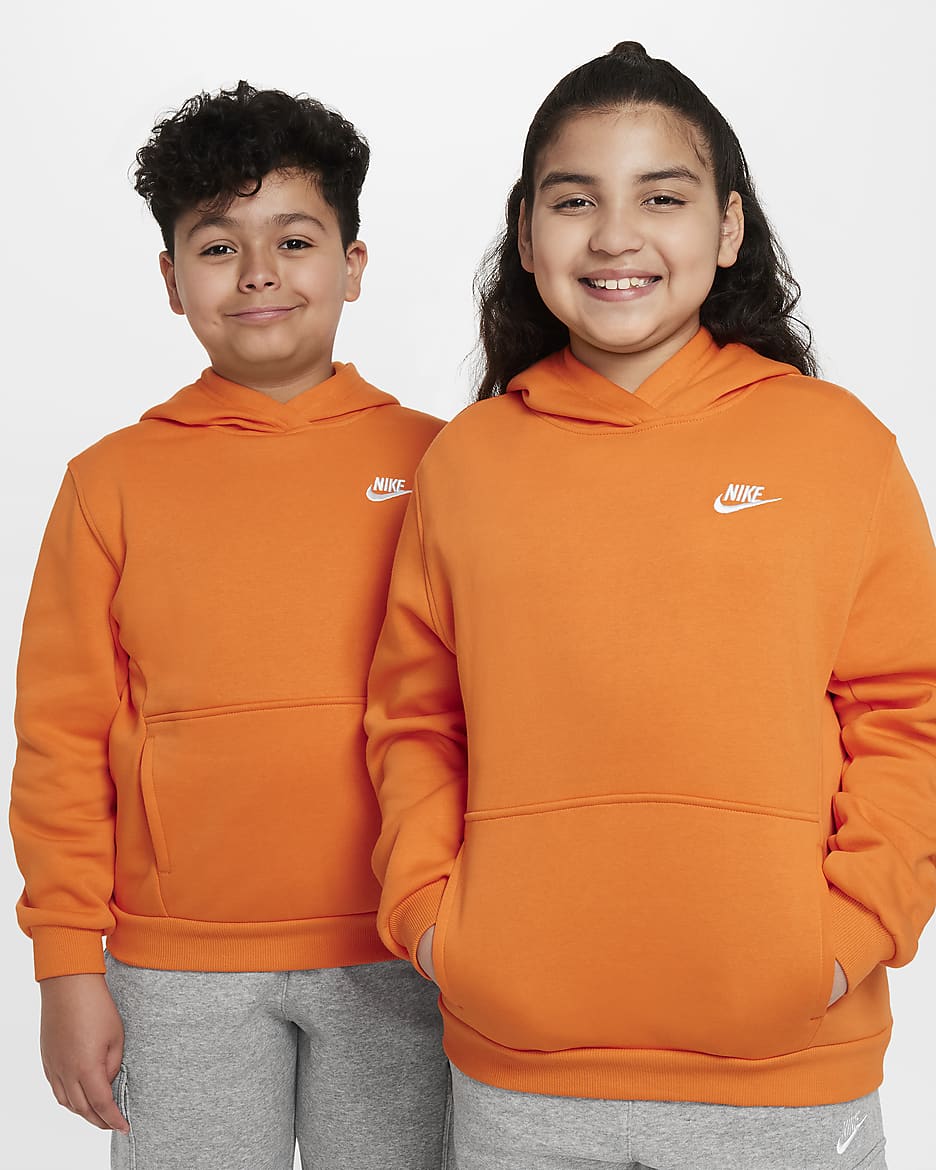 Sudadera con gorro sin cierre para niños talla grande (talla amplia) Nike Sportswear Club Fleece - Naranja seguridad/Blanco