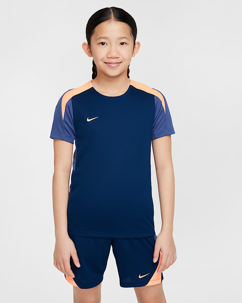 Nike Dri-FIT Strike Older Kids' Short-Sleeve Football Top - Blue Void/Dark Purple Dust/Orange Pulse/Orange Pulse