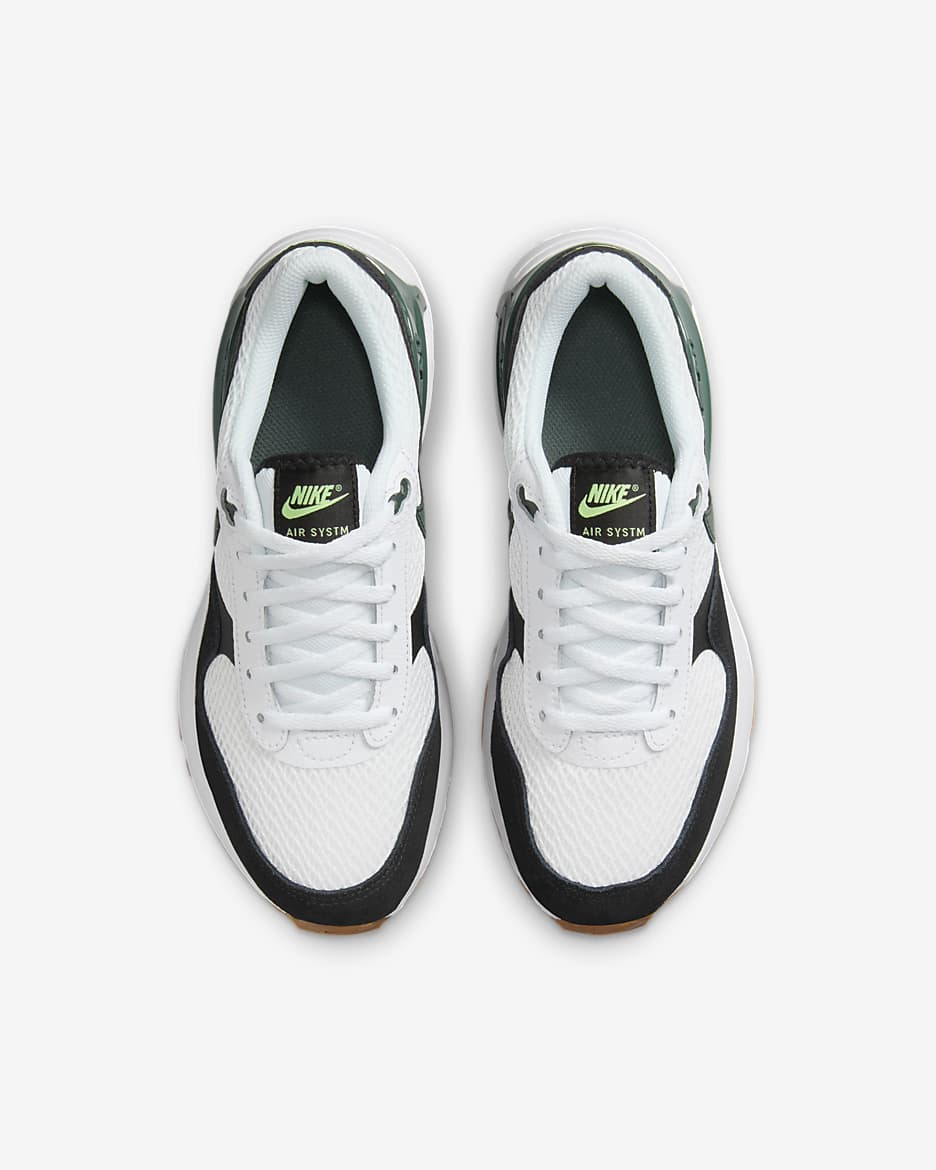 Nike Air Max SYSTM Big Kids' Shoes - White/Black/Barely Volt/Vintage Green