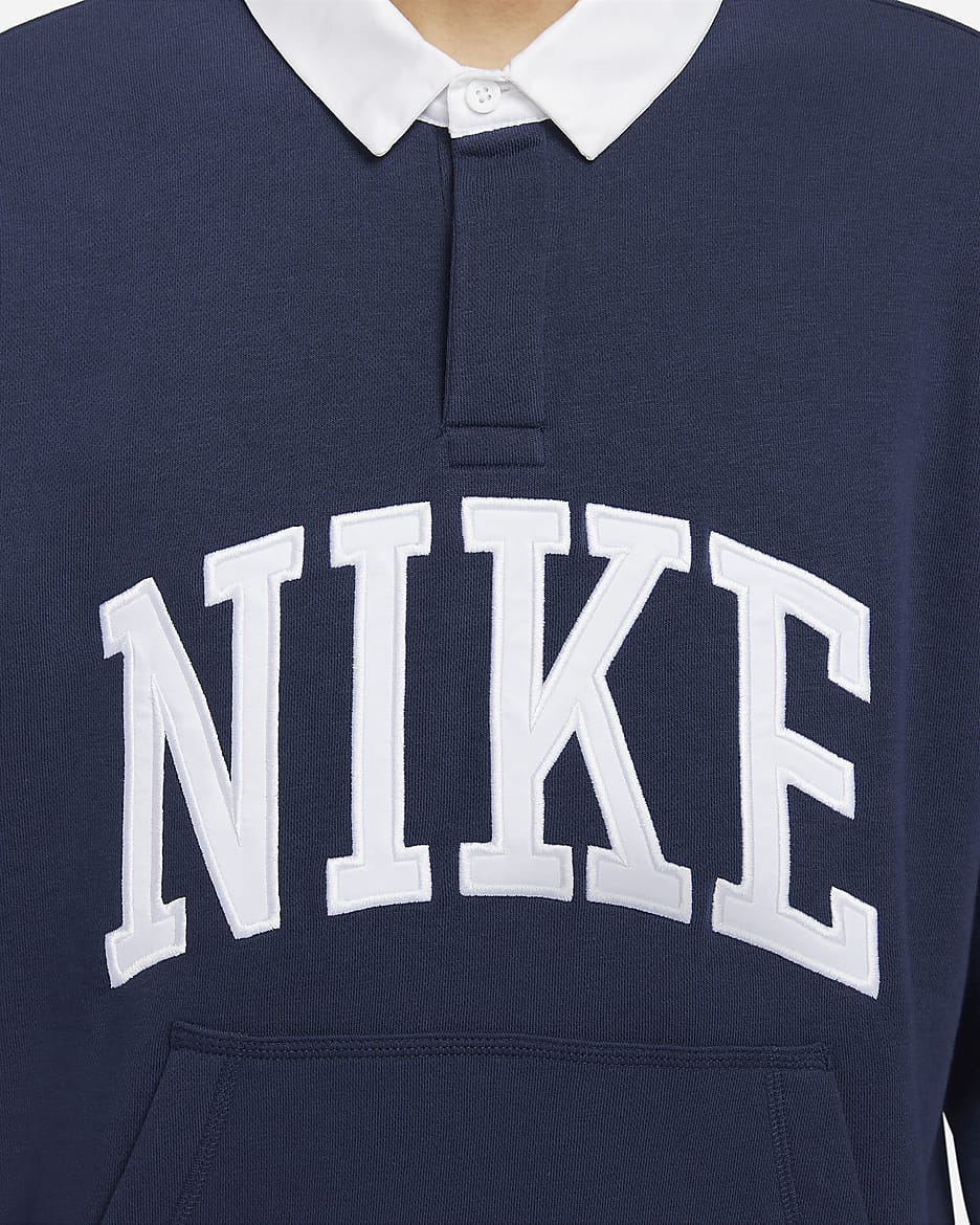 Nike Club Fleece Men's Long-Sleeve Fleece Polo - Midnight Navy/White