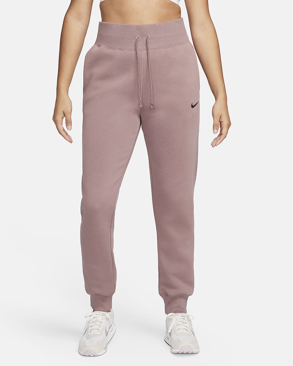 Joggers de tiro alto para mujer Nike Sportswear Phoenix Fleece - Malva humeante/Negro