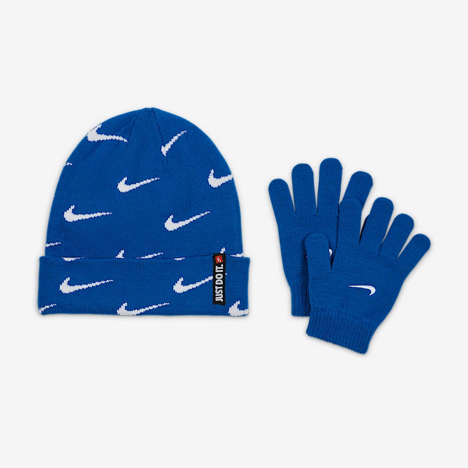 Conjunto de gorro y guantes para niños talla grande Nike Swoosh Repeat - Royal juego