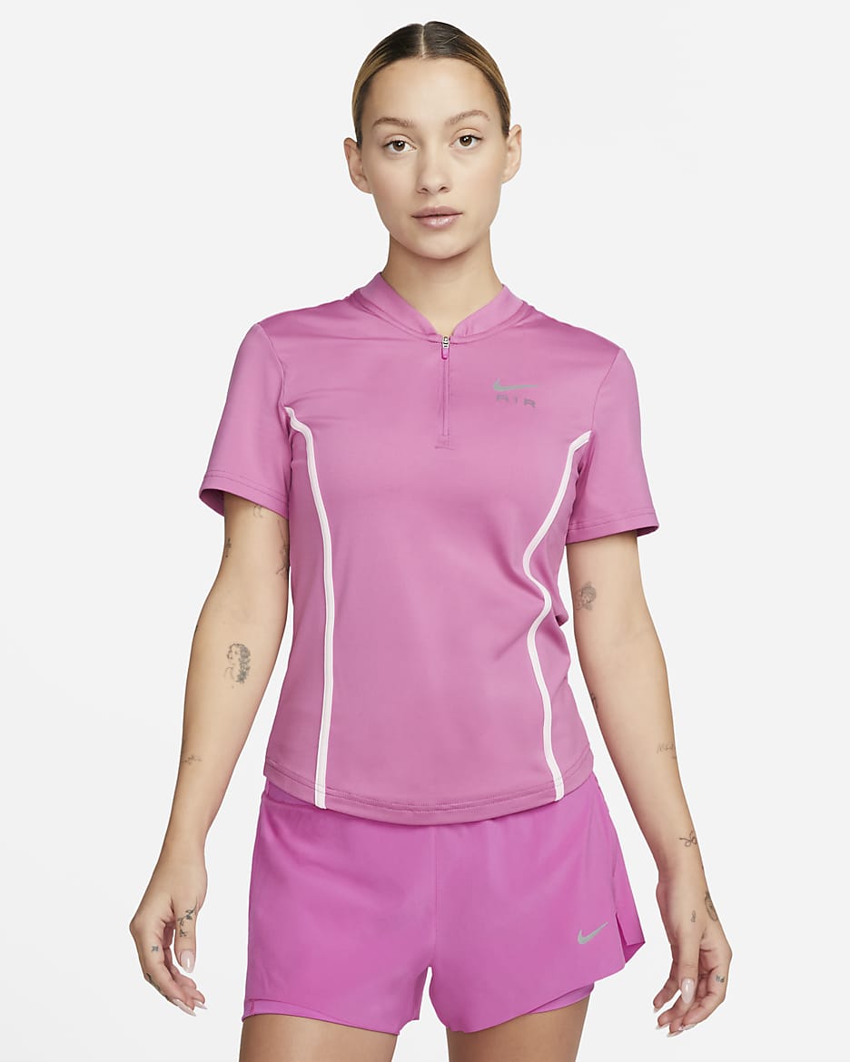 เสื้อวิ่งแขนสั้นซิปสั้นผู้หญิง Nike Air Dri-FIT - Cosmic Fuchsia/Pink Foam/Pinksicle
