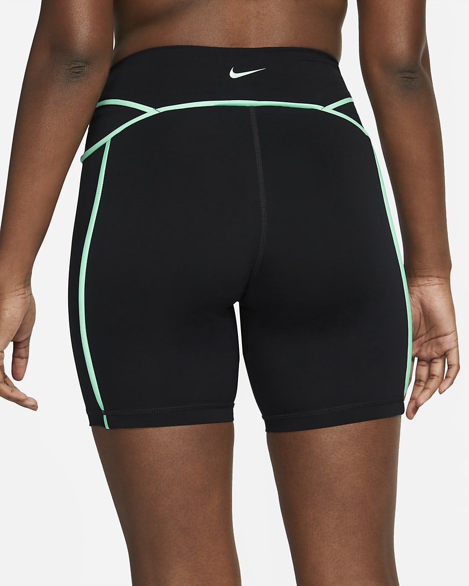 Nike Pro Women's Mid-Rise 7" Biker Shorts - Black/Green Glow/Dark Smoke Grey