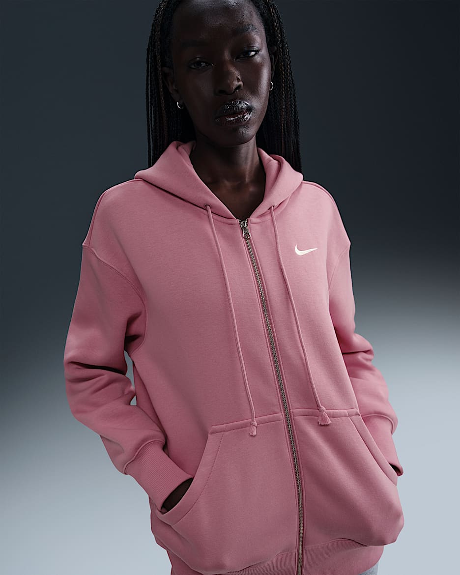 Sudadera con gorro con cierre completo de tejido Fleece oversized para mujer Nike Sportswear Phoenix - Rosa elemental/Vela