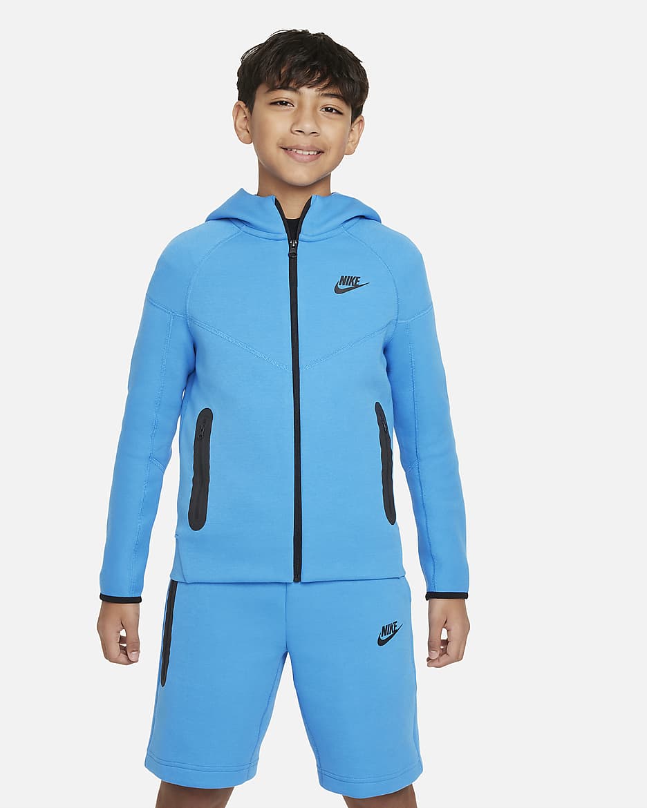 Mikina Nike Sportswear Tech Fleece s kapucí a dlouhým zipem pro větší děti (chlapce) - Light Photo Blue/Černá/Černá