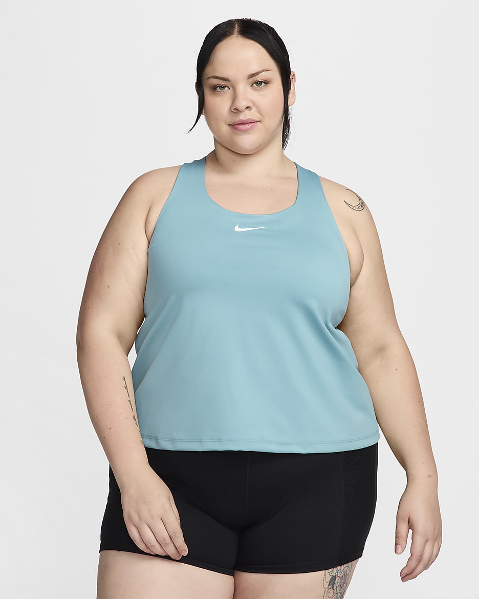 Nike Swoosh Women's Medium-Support Padded Sports Bra Tank (Plus Size) - Denim Turquoise/White