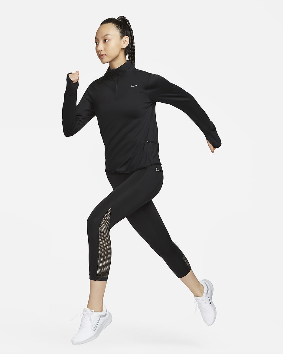 Nike Dri-FIT Swift Element UV 女款 1/4 拉鍊跑步上衣 - 黑色