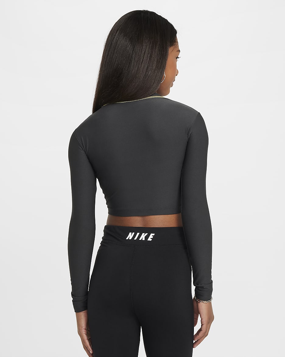 Nike Sportswear Girls' Long-Sleeve Crop Top - Dark Smoke Grey