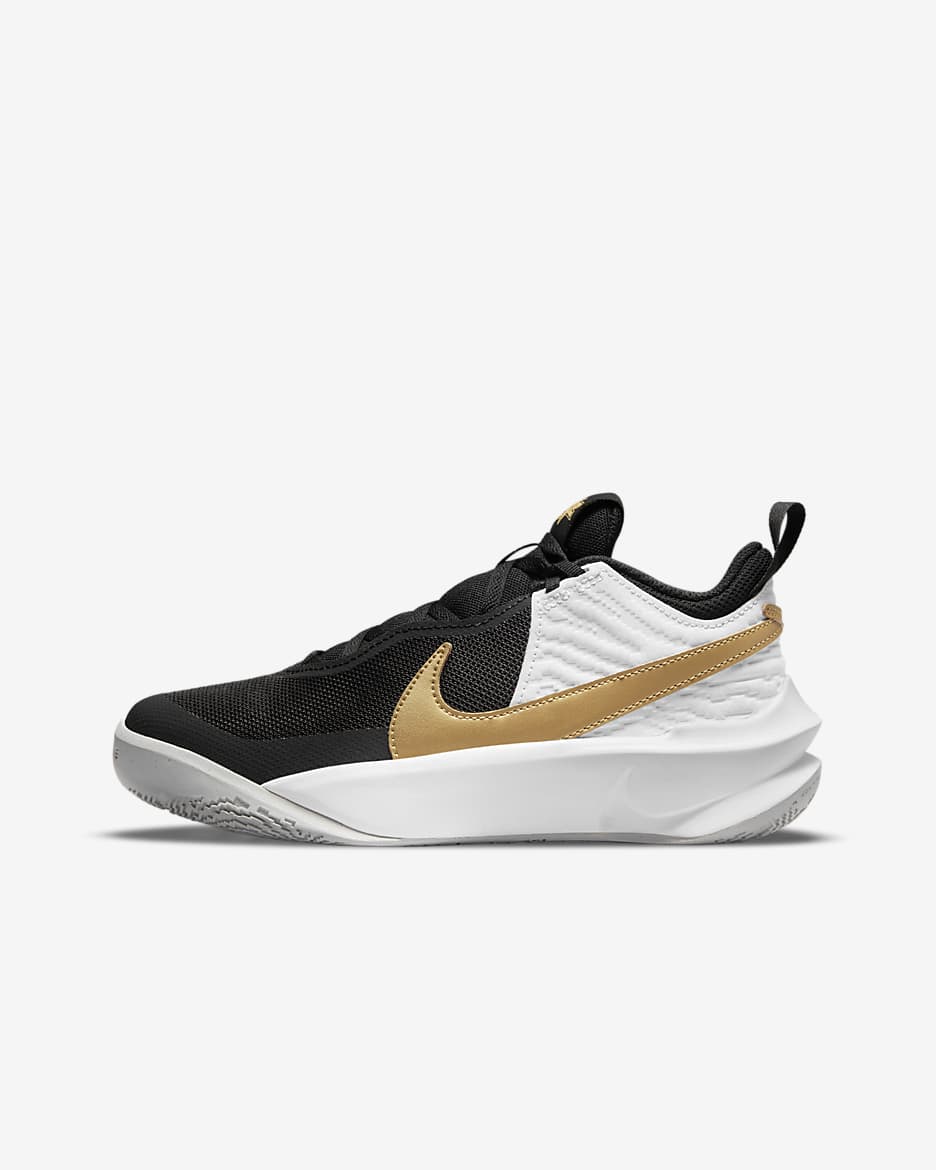 Nike Team Hustle D 10 Older Kids' Basketball Shoes - Black/White/Photon Dust/Metallic Gold