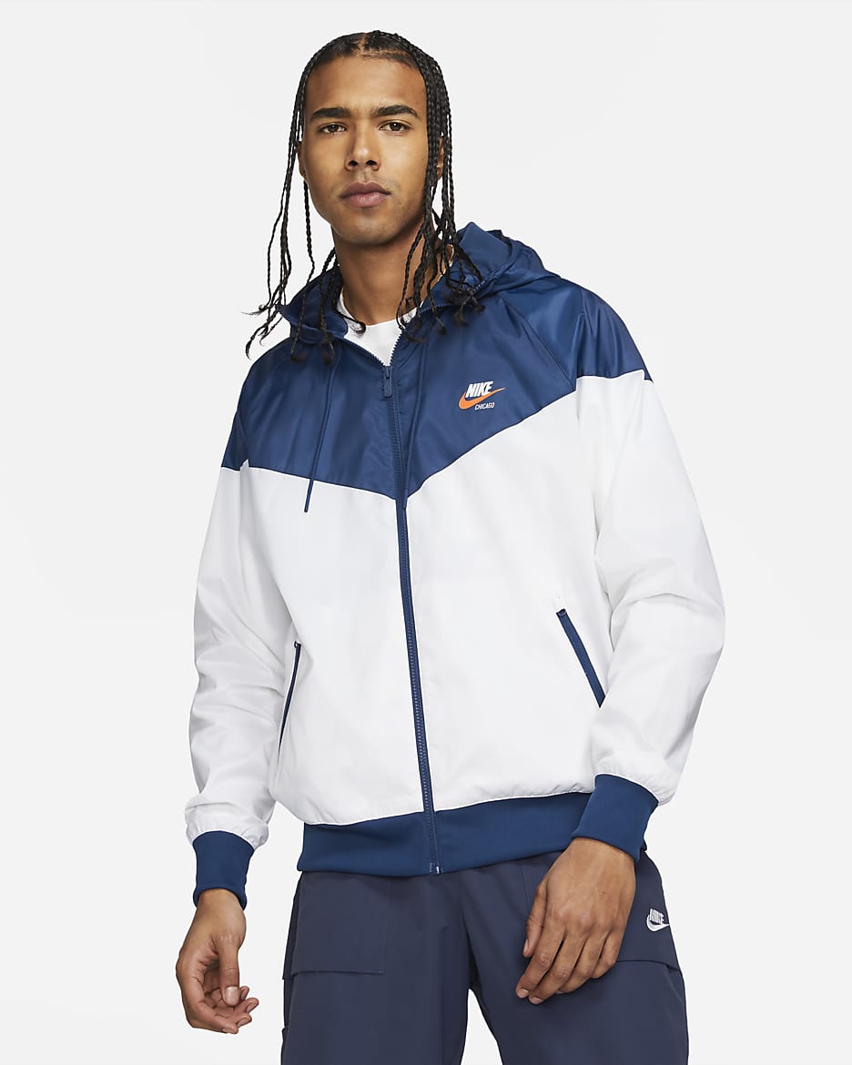 Nike Sportswear Heritage Essentials Windrunner Men's Hooded Woven Jacket - White/Coastal Blue