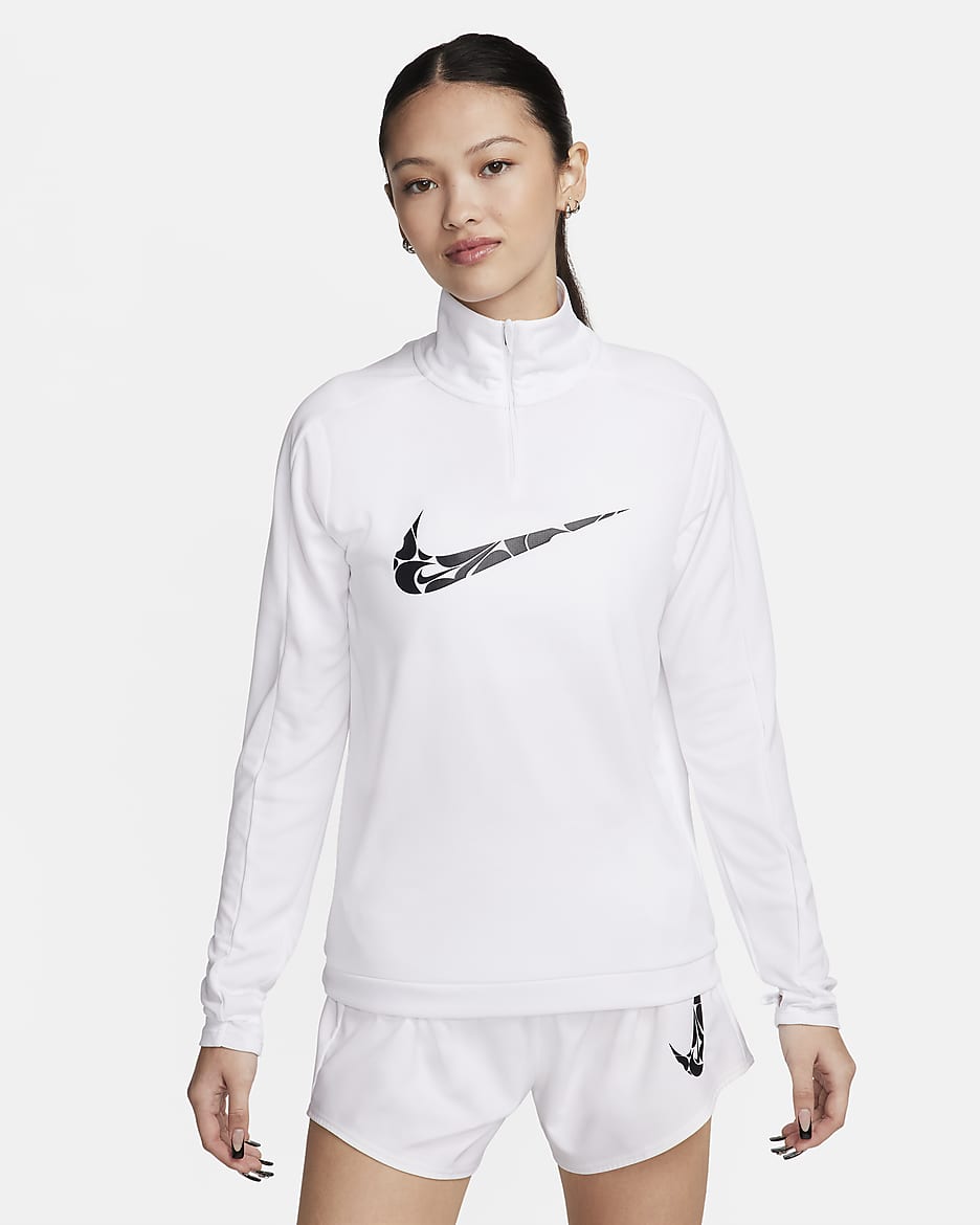 ナイキ スウッシュ ウィメンズ Dri-FIT 1/4ジップ ミッド レイヤー - ホワイト/ブラック