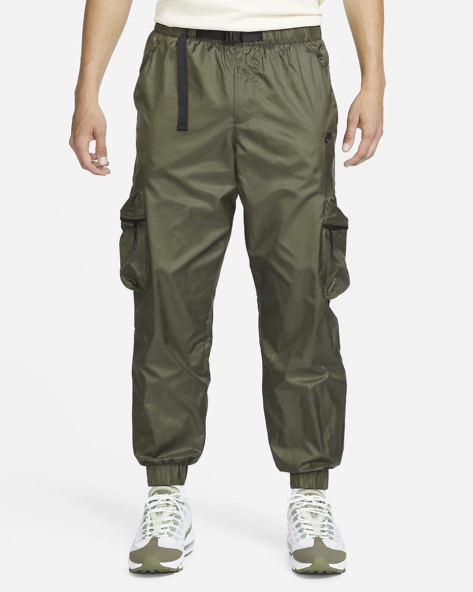 Męskie spodnie z tkaniny z podszewką Nike Tech - Cargo Khaki/Czerń