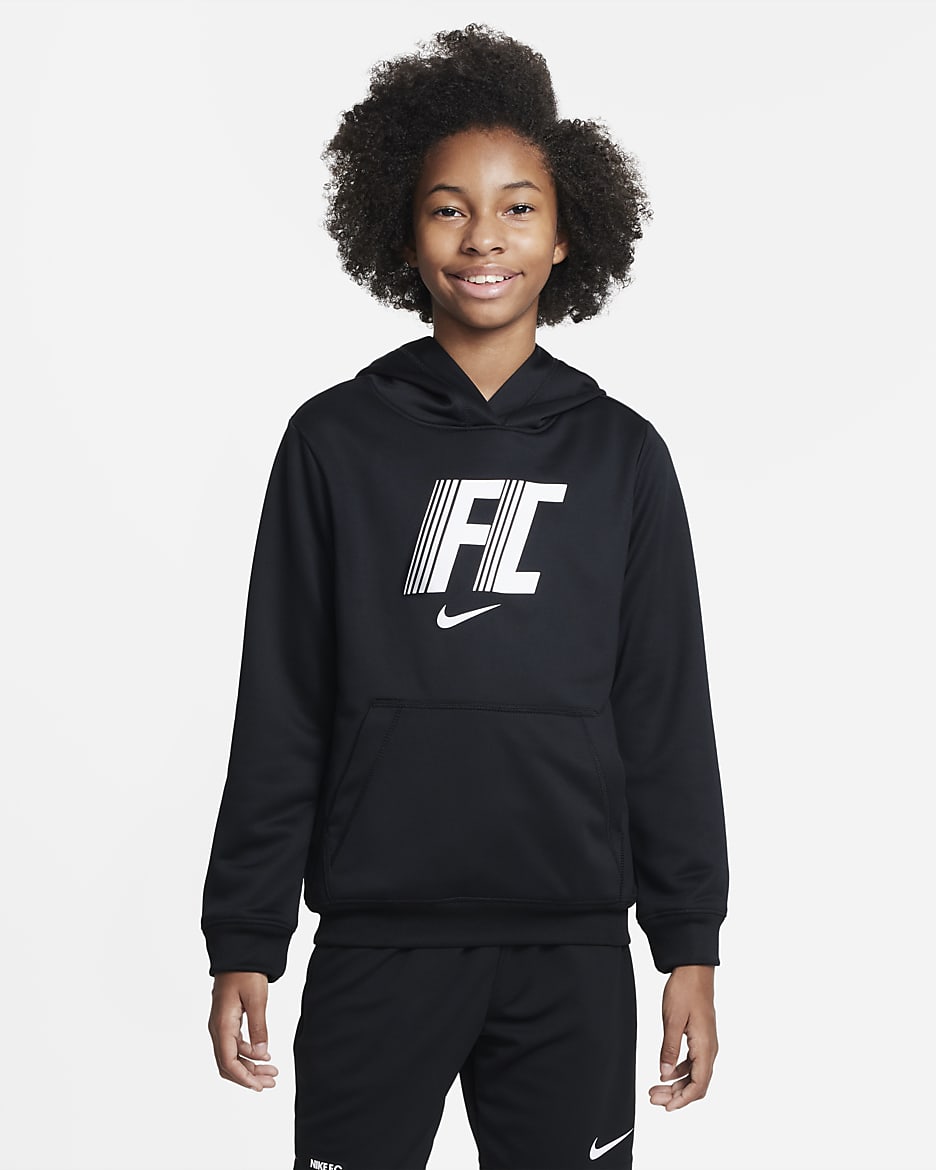 Nike Dri-FIT F.C. Big Kids' Fleece Soccer Hoodie - Black/Black/White